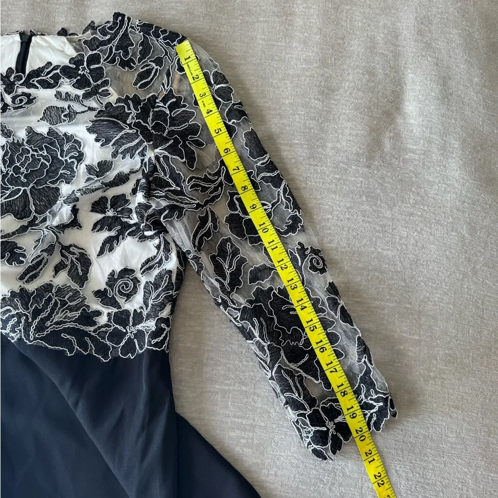 Tadashi Shoji Peony Embroidered Lace Top Black Ivory Gown Dress Size 16 - Picture 14 of 15